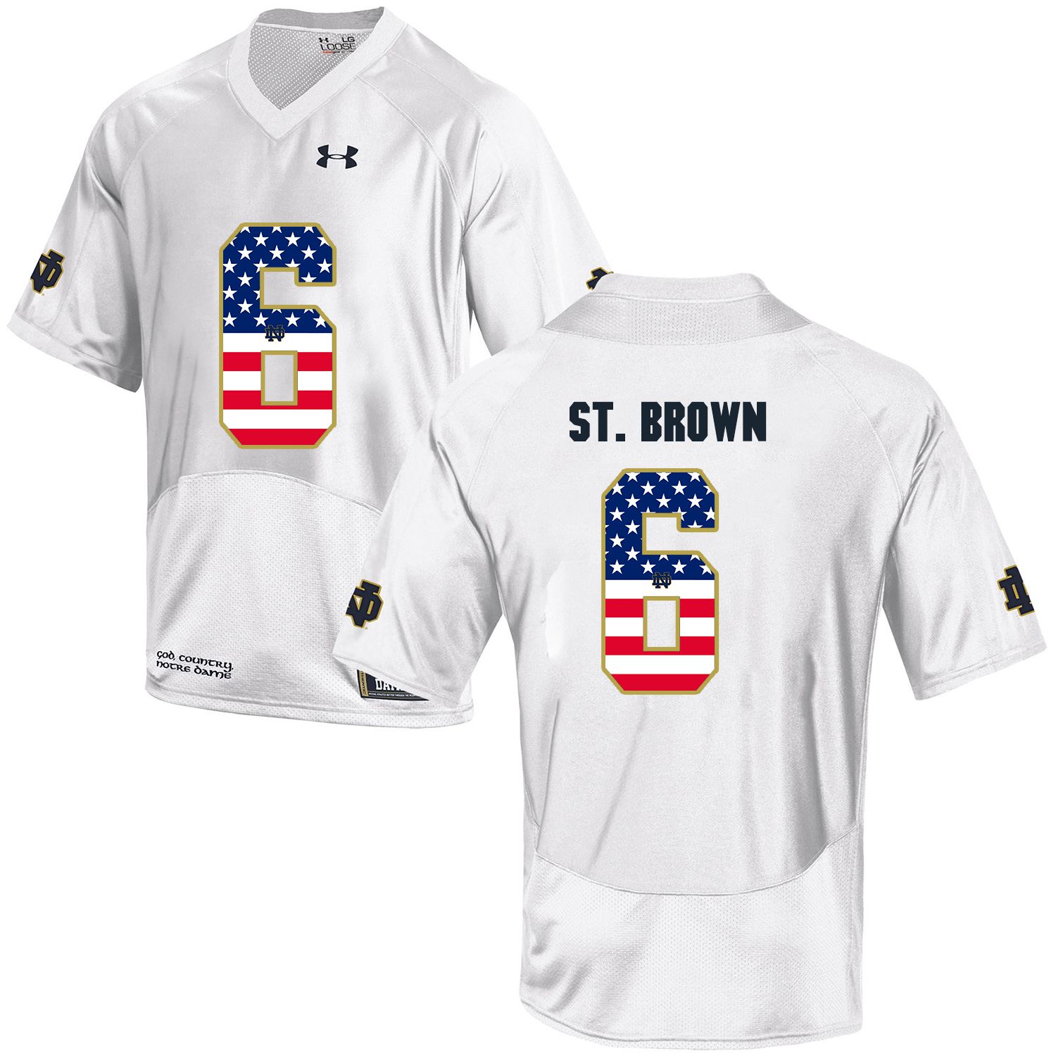 Men Norte Dame Fighting Irish #6 St.Brown White Flag Customized NCAA Jerseys